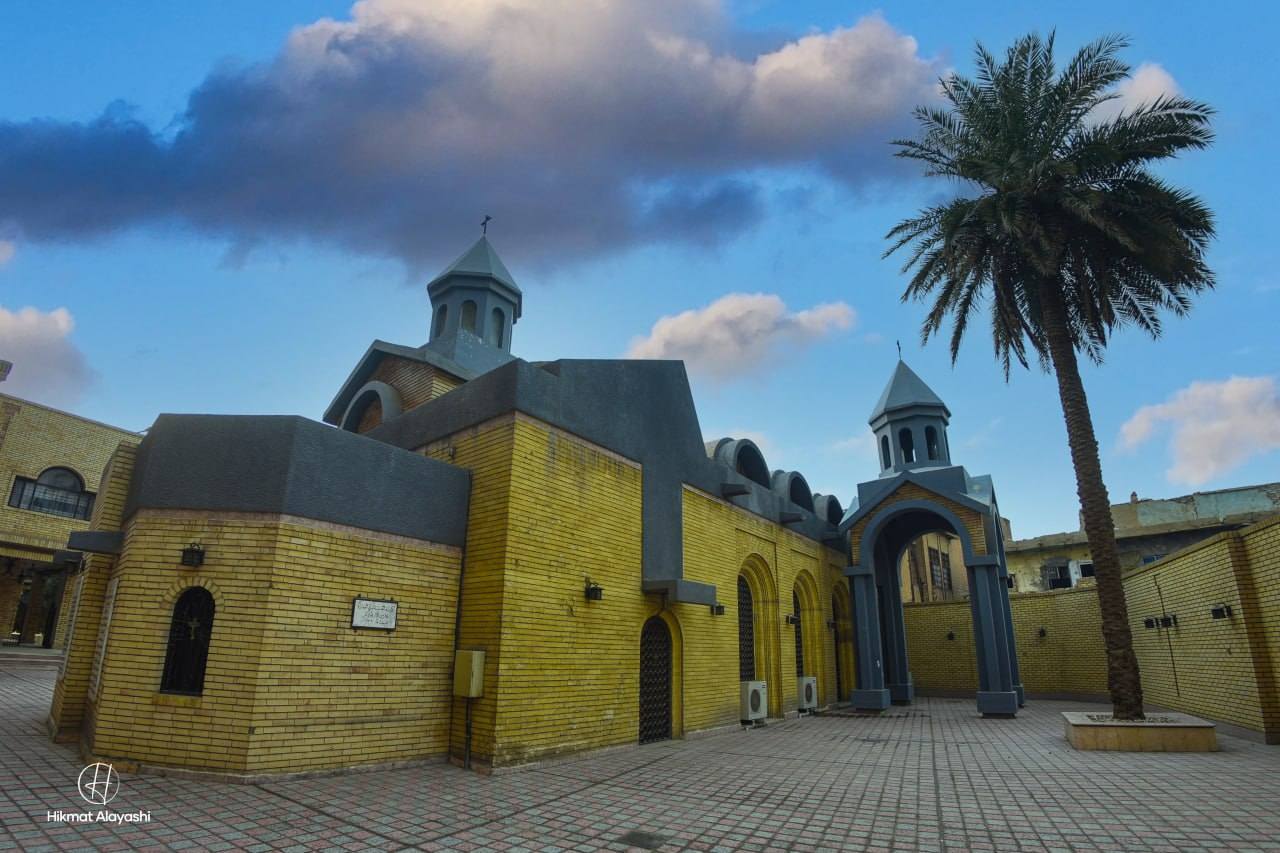 detailed circular window on a historic church in Baghdad