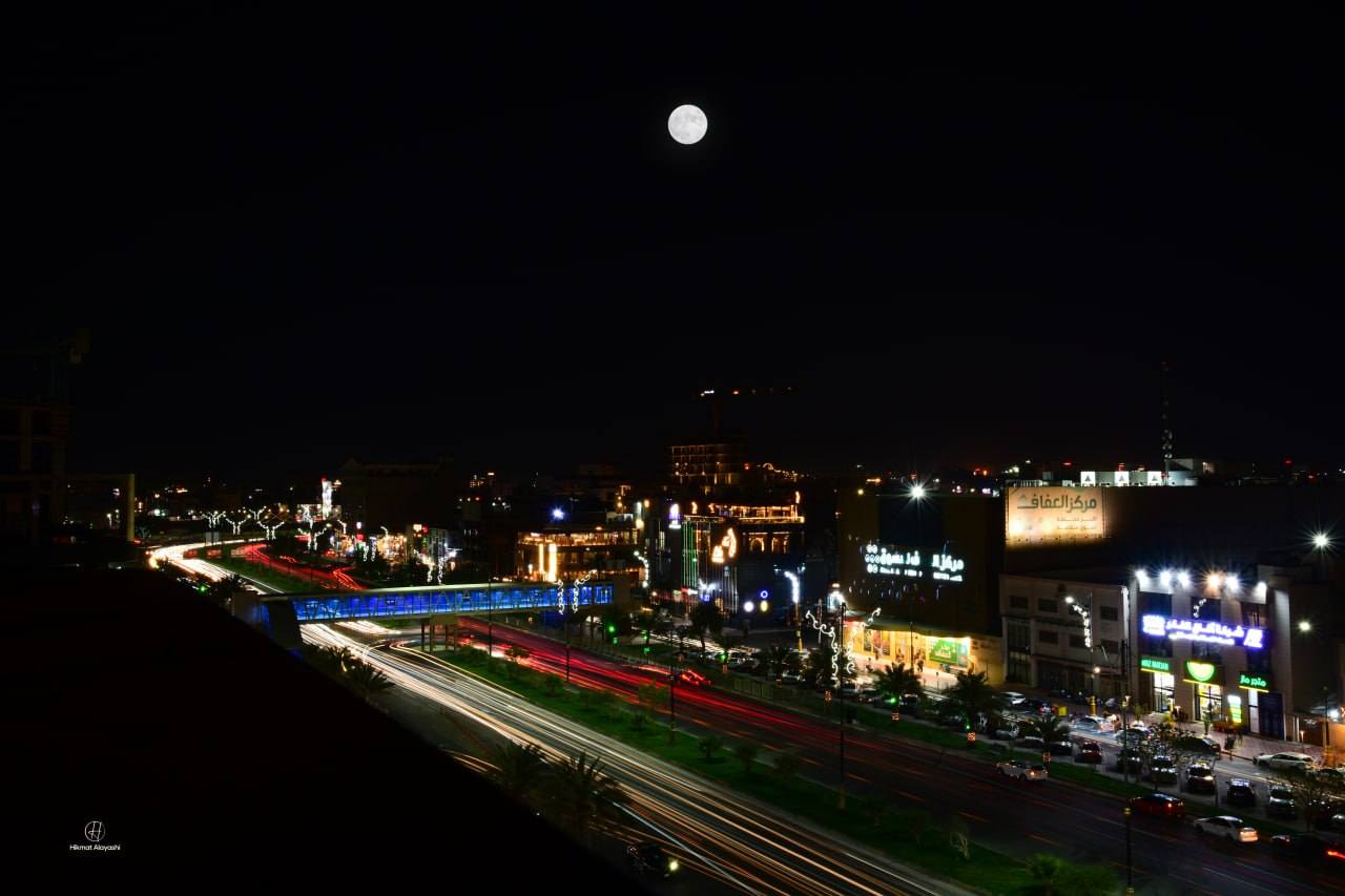 moon light in night at street city in Karbala, Iraq