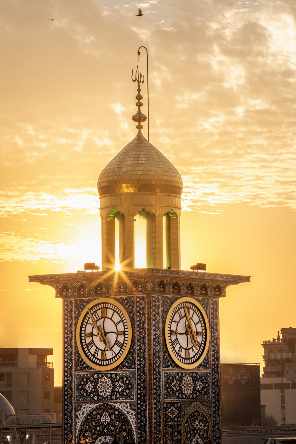 clock and sun scene in Karbala